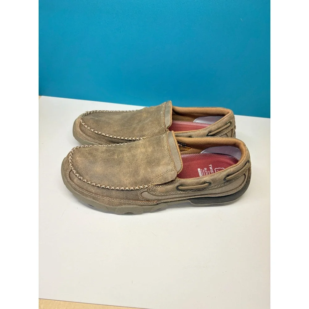 Twisted X Mens 10M Slip On Moc Soft Toe Bomber Leather Loafers MDMS002 Brown